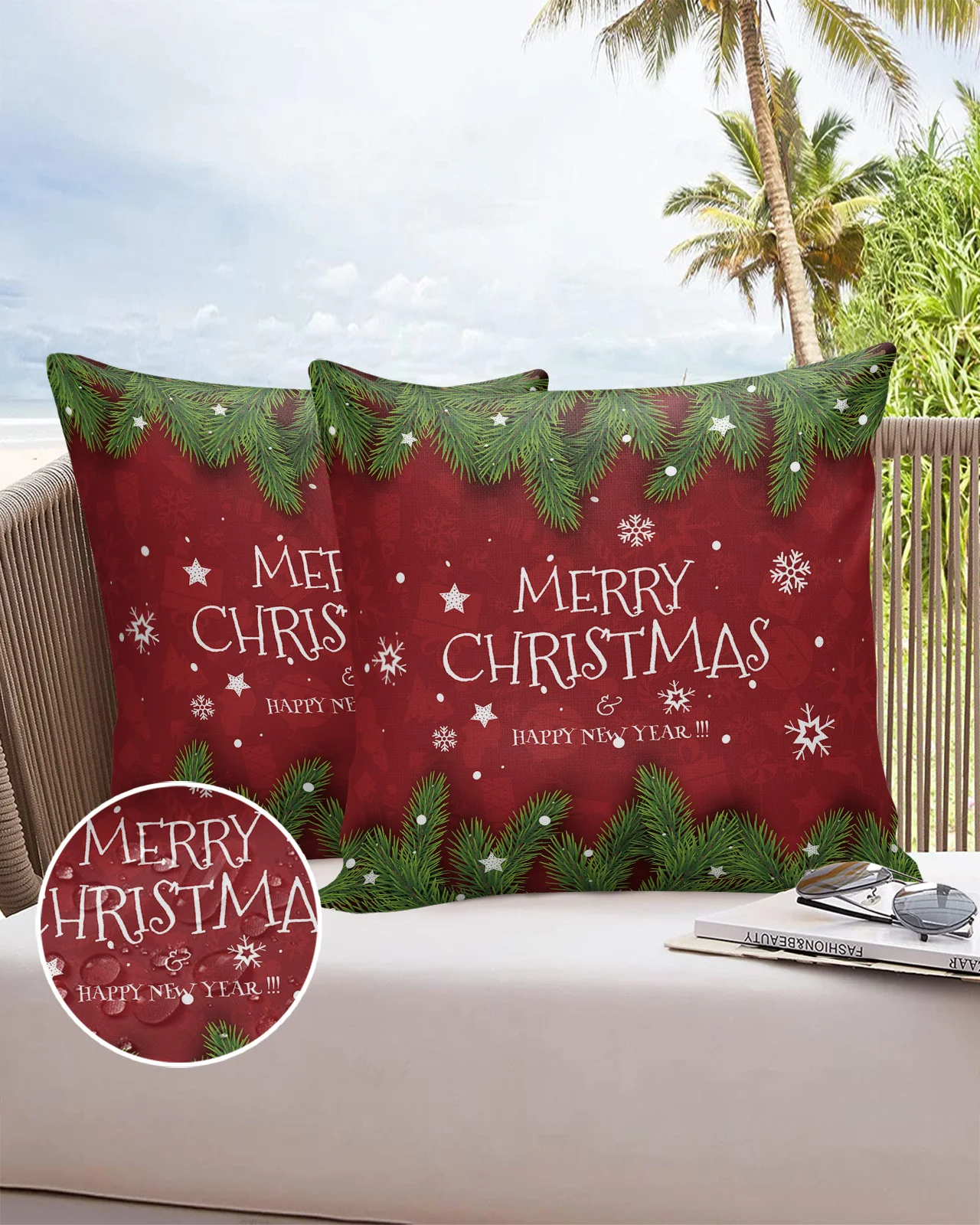 

2/4PCS Outdoor Cushion Cover Christmas Pine Branches Snowflakes Throw Pillow Cover Case For Sofa Car Home Decoration Pillowcase