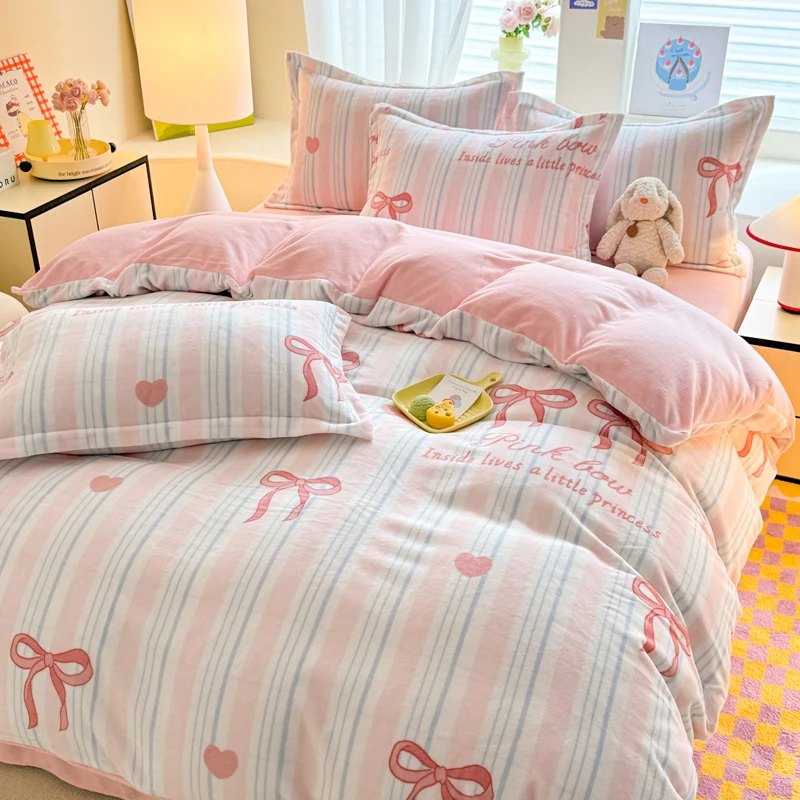 Фланелевой пододеяльник Funda Nordica двухцветный теплый в полоску толстый для