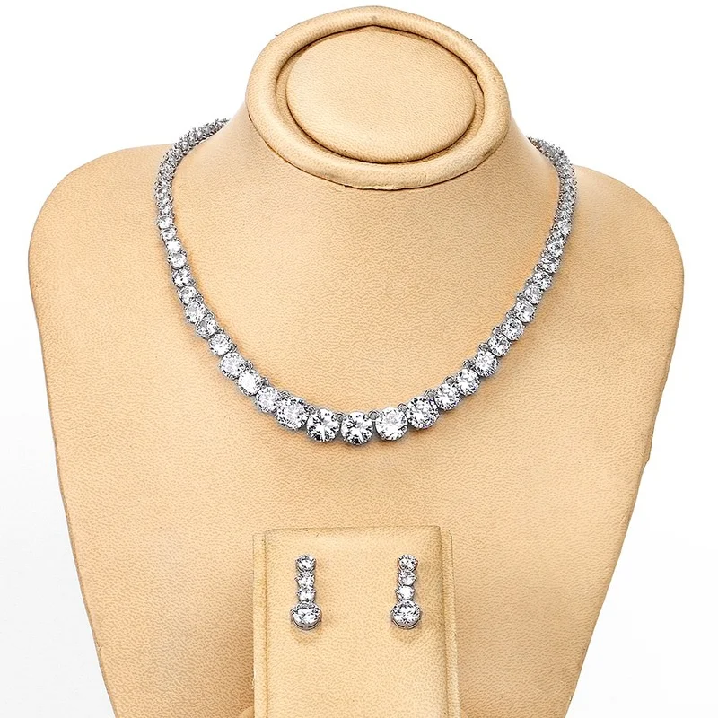 

RAKOL Classic Round Cubic Zirconia Earrings Necklace for Women Bridal Dress Accessories Fashion Jewelry Sets Anniversary Gifts