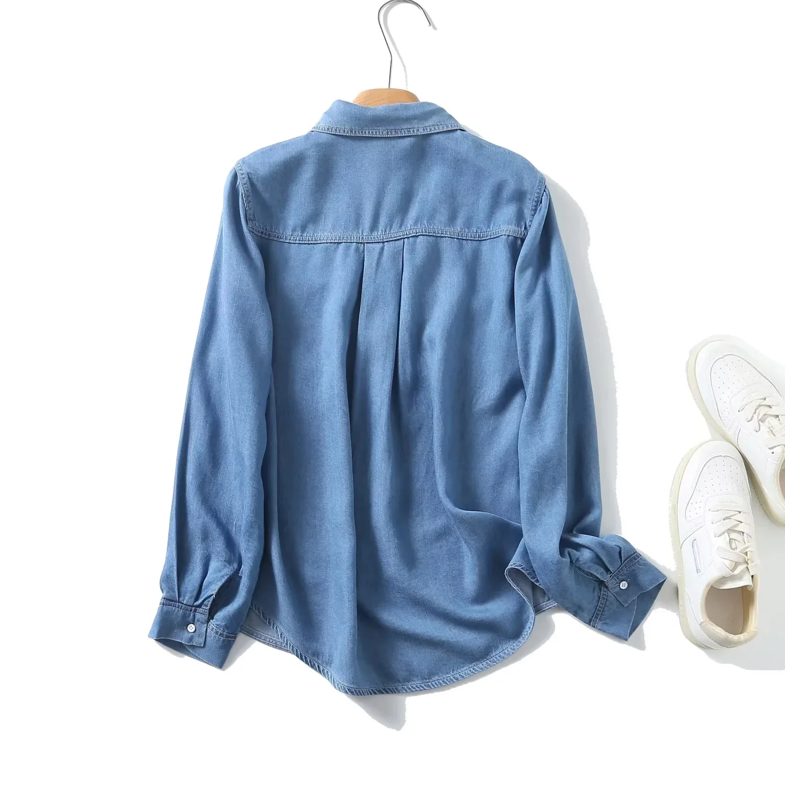 Осенняя джинсовая рубашка Lyocell женские повседневные свободные топы в стиле ретро