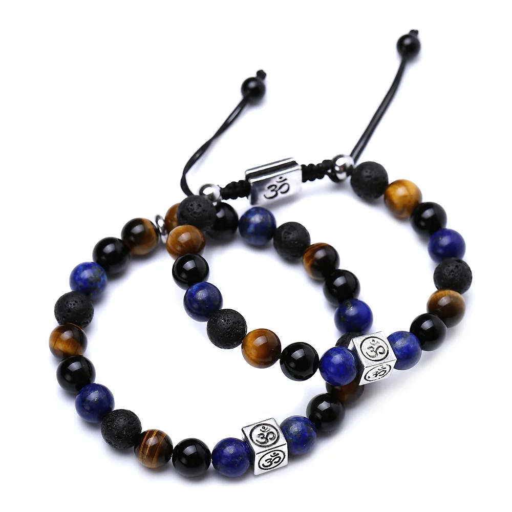 

8mm Lapis Lazuli Tiger Eye Black Onyx Lava Stone Mix Match Braided Bracelet For Women Men OM Strand Bracelet & Bangle