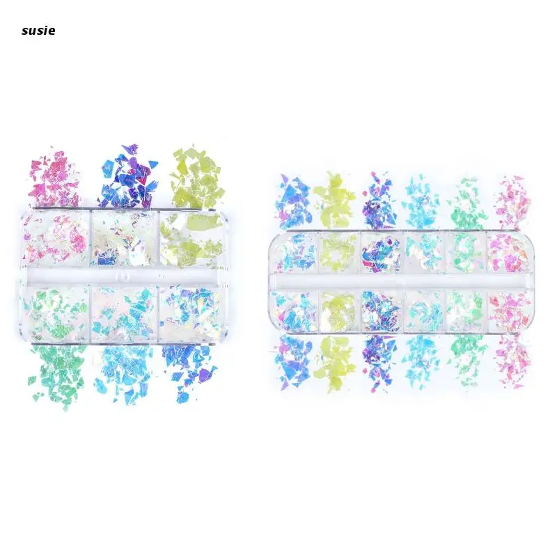 

X7YA 6/12 Girds Polarized Phantom Imitation Cloud Brocade Sequins Nail Sequin Decorations Glitter Flakes for Valentine's Day