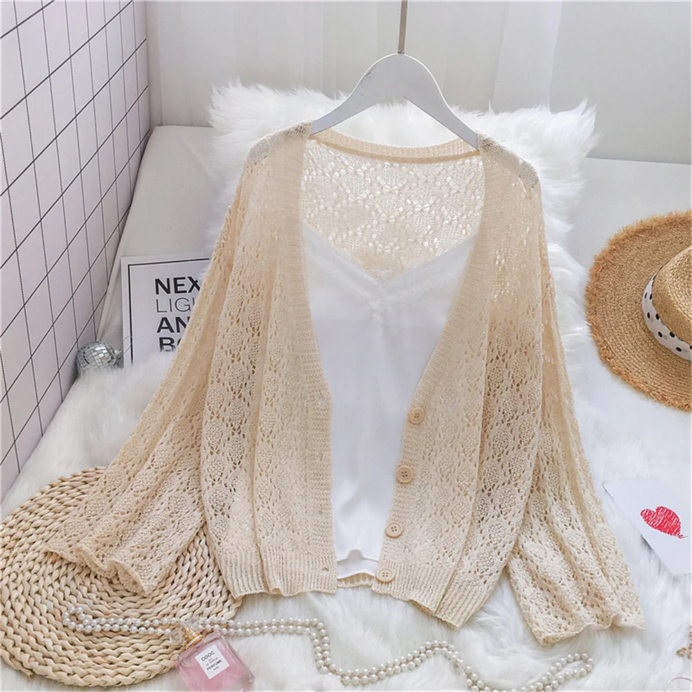 

Oversized Loose Knitted Hollow Out Cardigans Women Fashion Knitting Summer Open Stitch Female Ladies Cardigan Sweaters Femme
