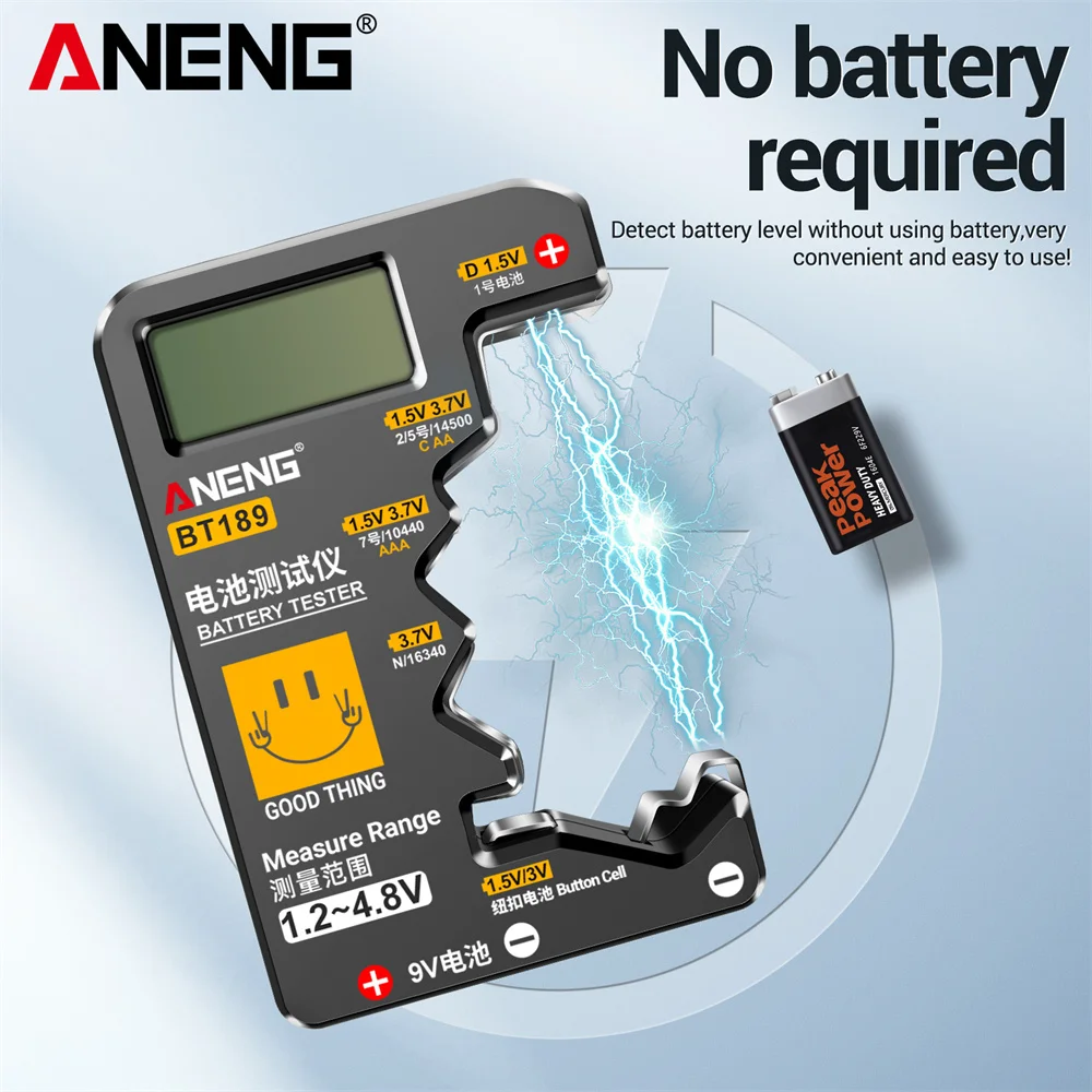 

ANENG BT189 Button Cell Battery Tester Universal Household LCD Display 9V Battery Monitor Electronic Load Detectors Tools