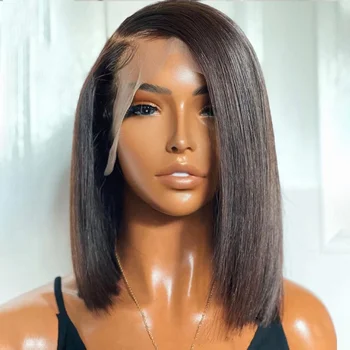 13×4 HD Front Lace Human Hair 150% Density  14 Inch Straight Hair Wigs Wigs for Black Women Pre-drawn Baby Hair Brazilian Hair