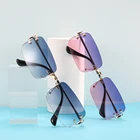 Солнцезащитные очки без оправы uv400 для мужчин и женщин, прямоугольной формы и металлической оправы, с градиентными линзами, синие, 2021