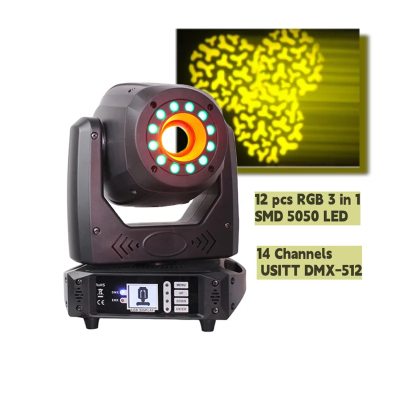 

Mini RGB 3 in 1 DMX Led Moving Head Spot Stage DJ Light 100W 3 Prism 10 Patterns For Disco Music Festival Party Wedding Proposal