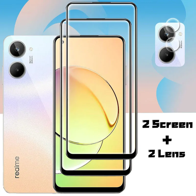 

4in1 For Realme 10 Tempered Glass Full Cover Transparent 9H HD Front Screen Protector Camera Lens Film For Realme 10 4G Glass