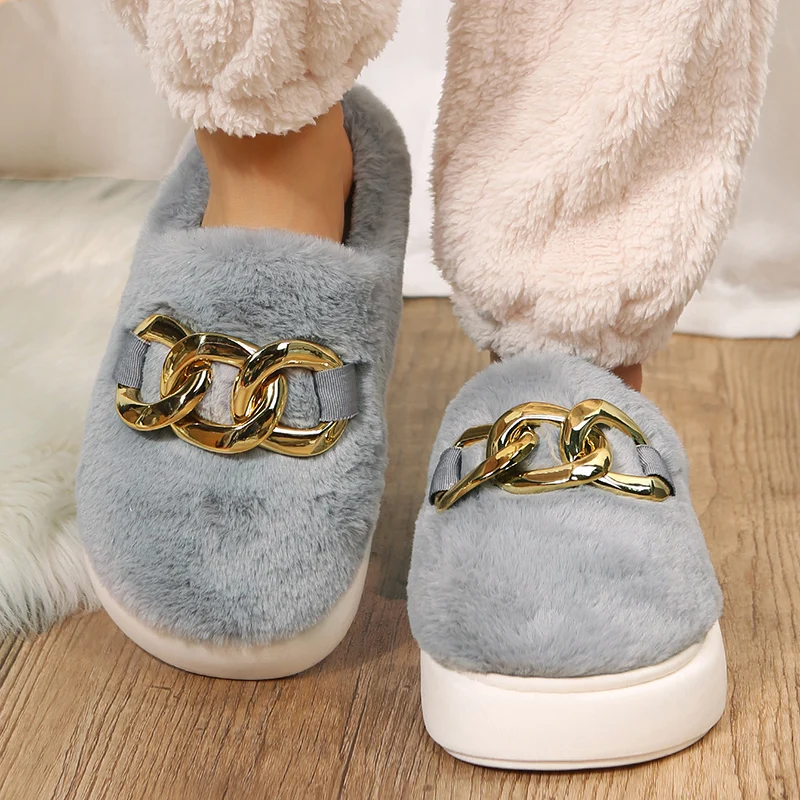 2023 New Arrivals Platform Slippers Girls Korean Version Style Winter Warm Plush Faux Fur Slides Women's Indoor Home Slippers