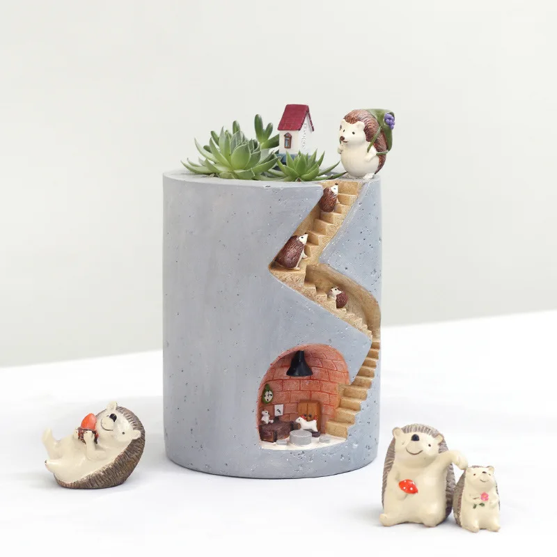 

Creative Animal Resin Flowerpot Succulents Planter Water Planting Container Rabbit Hedgehog Decorative Pot Desktop Ornament