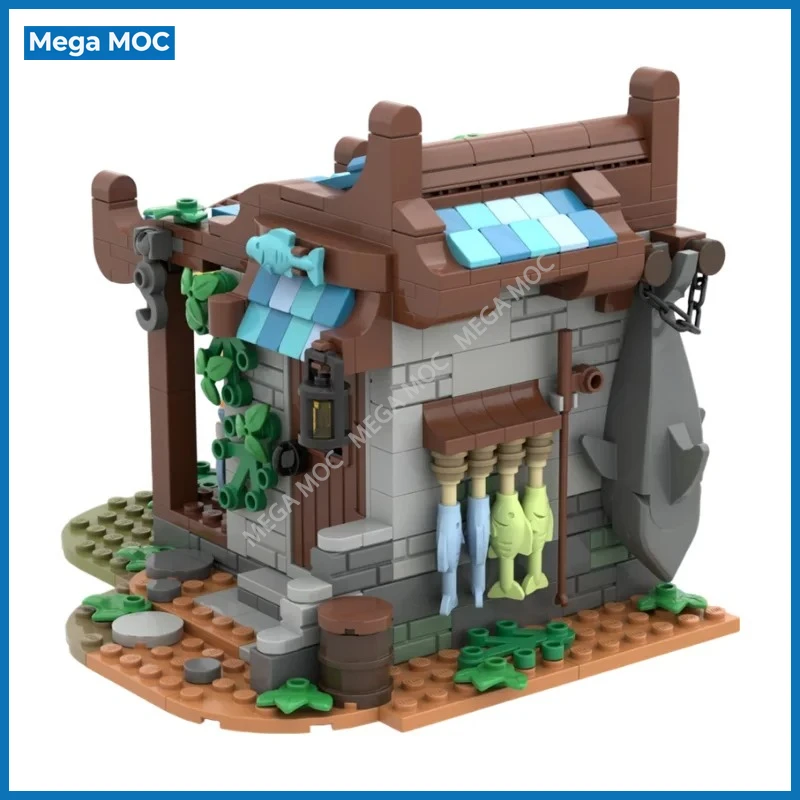 Кастомная модель прибрежной рыбацкой хижины из строительных блоков MOC, дом на море, сборная модель для самостоятельной сборки, игрушка для демонстрации на столе. (art.: 3920dcda3ef18) - 3920dcda3ef18
