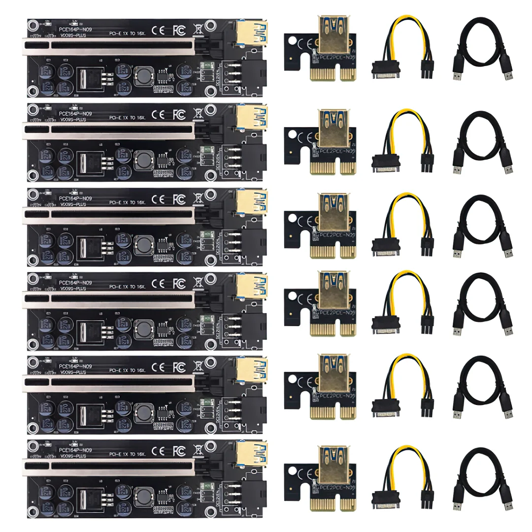 

6 To 10pcs VER009 USB3.0 PCI-E Riser VER 009S PLUS Express 1X 4x8x 16x Extender pcie Riser Adapter Card SATA 15pin to 6pin Power