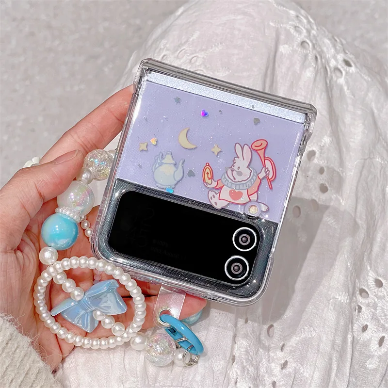 Cartoon Blonde Girl Phone Case for Samsung Galaxy Z Flip 4 3 Hard Cover for ZFlip3 Zflip4 Solid Shell Bracket