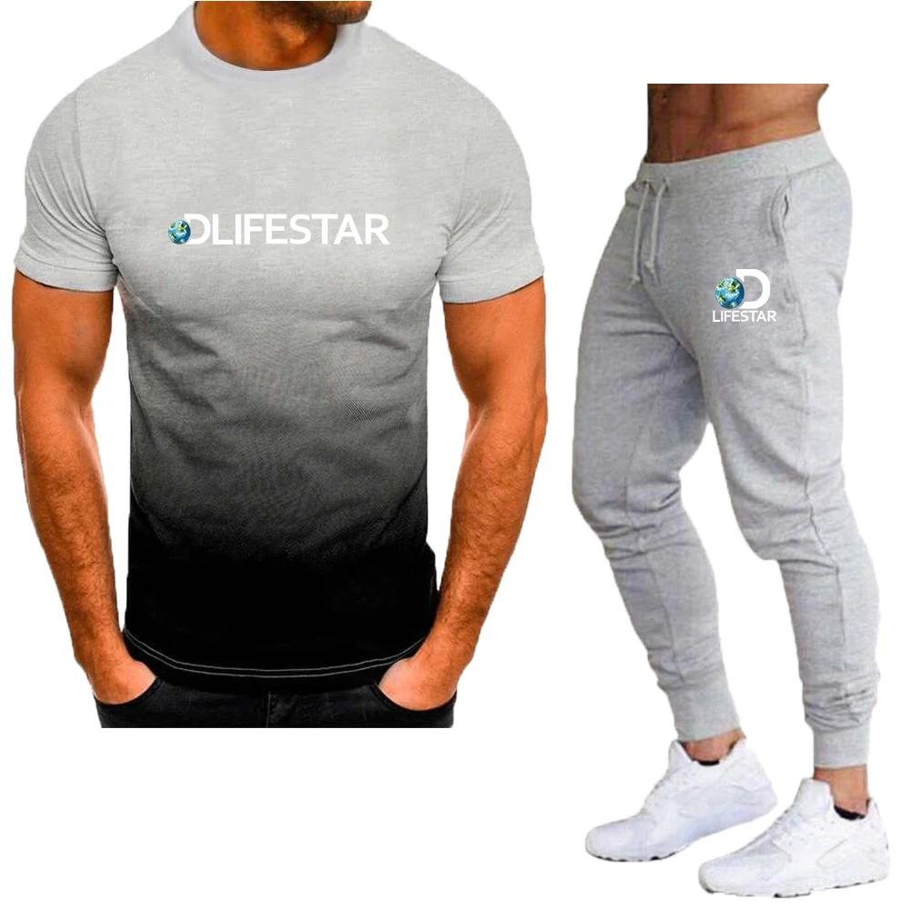 New Brand LIFESTAR 2023 Summer Casual Tracksuit Men's T-Shirt + Pants Suit Short Sleeve Printed Jogging Male Sportswear Set