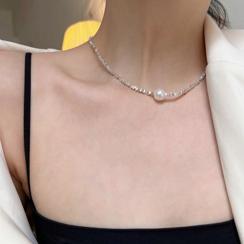 

VENTFILLE Silver Color Pearl Necklace Bracelet Suit for Women Girl Geometry Choker Irregular Jewelry Birthday Gift Wholesale