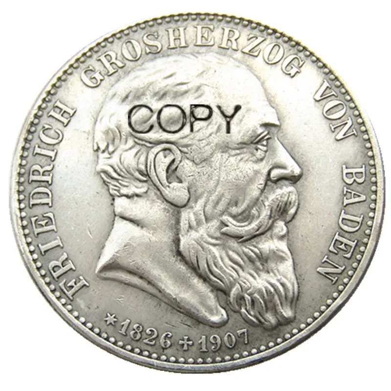 

1907 г., Германия, Германия, Баден, 5 Марков, Посеребренная копировальная монета