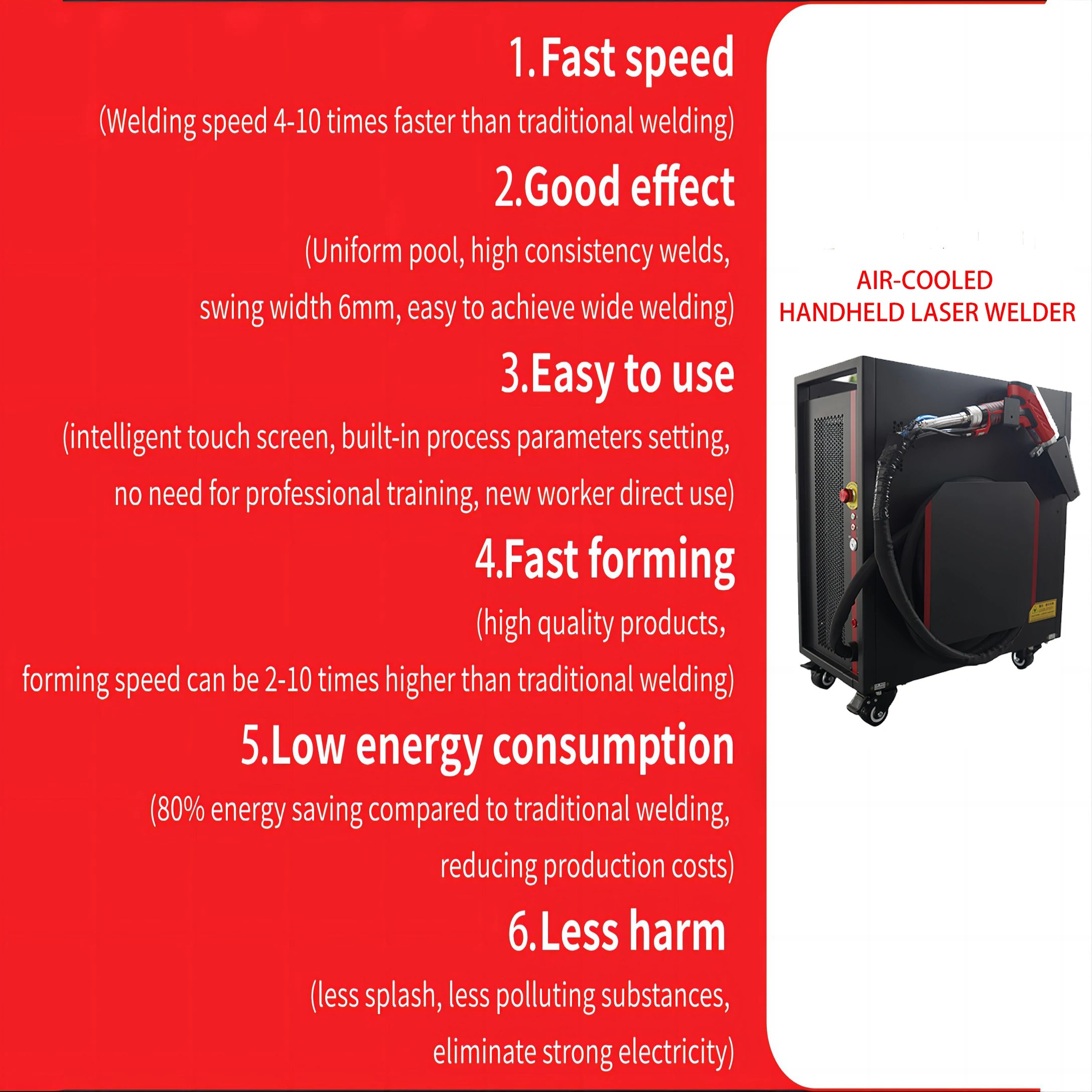 1500 Вт 6 мм глубина сварки с воздушным охлаждением мини ручной волоконный лазерный