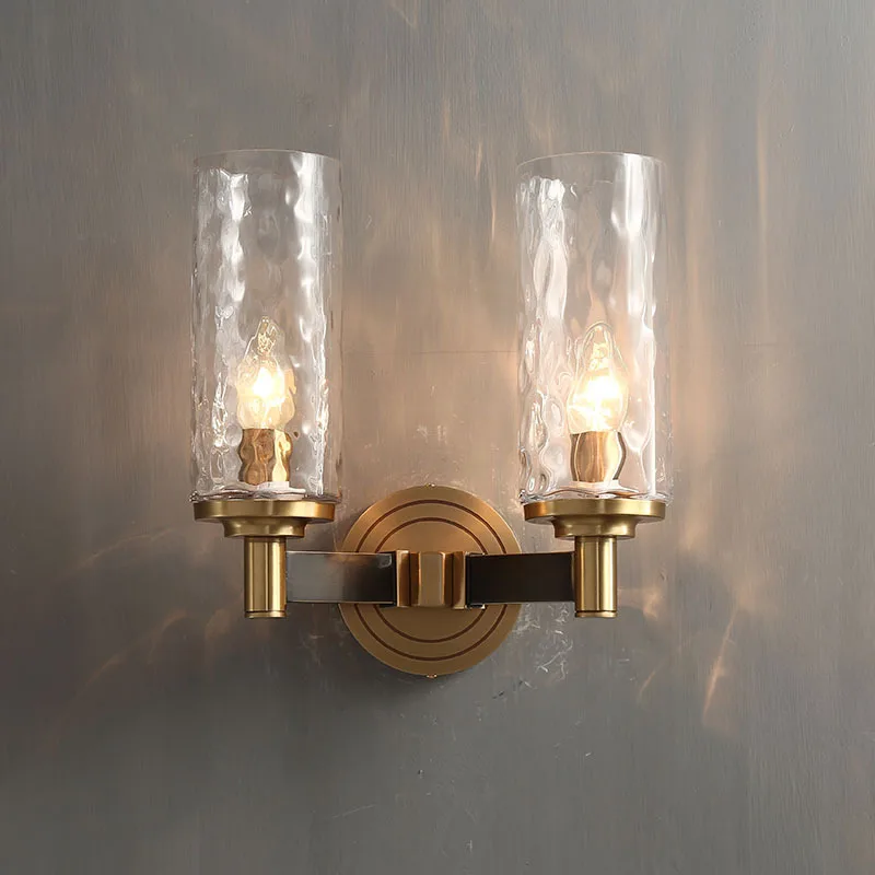 

2 Head Hotel Mid Century Copper Candle Holder Wall Mounted Sconces Indoor modern lamp clear glass bedroom lamp