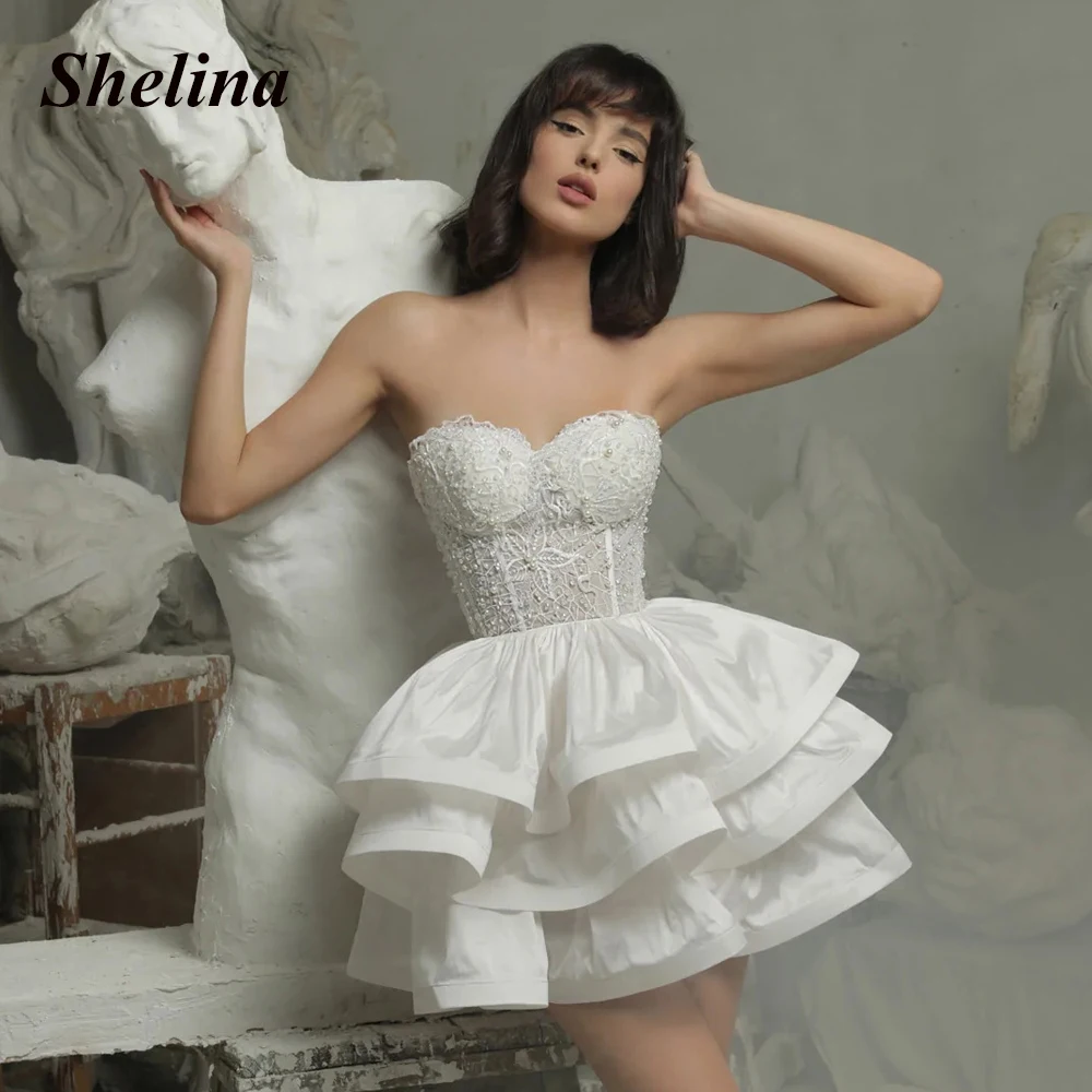 

Shelina Classic Tiered Homecoming Dress 2023 Sweetheart Appliques Beading Sleeveless Knee-Length Vestidos De Novia Made To Order
