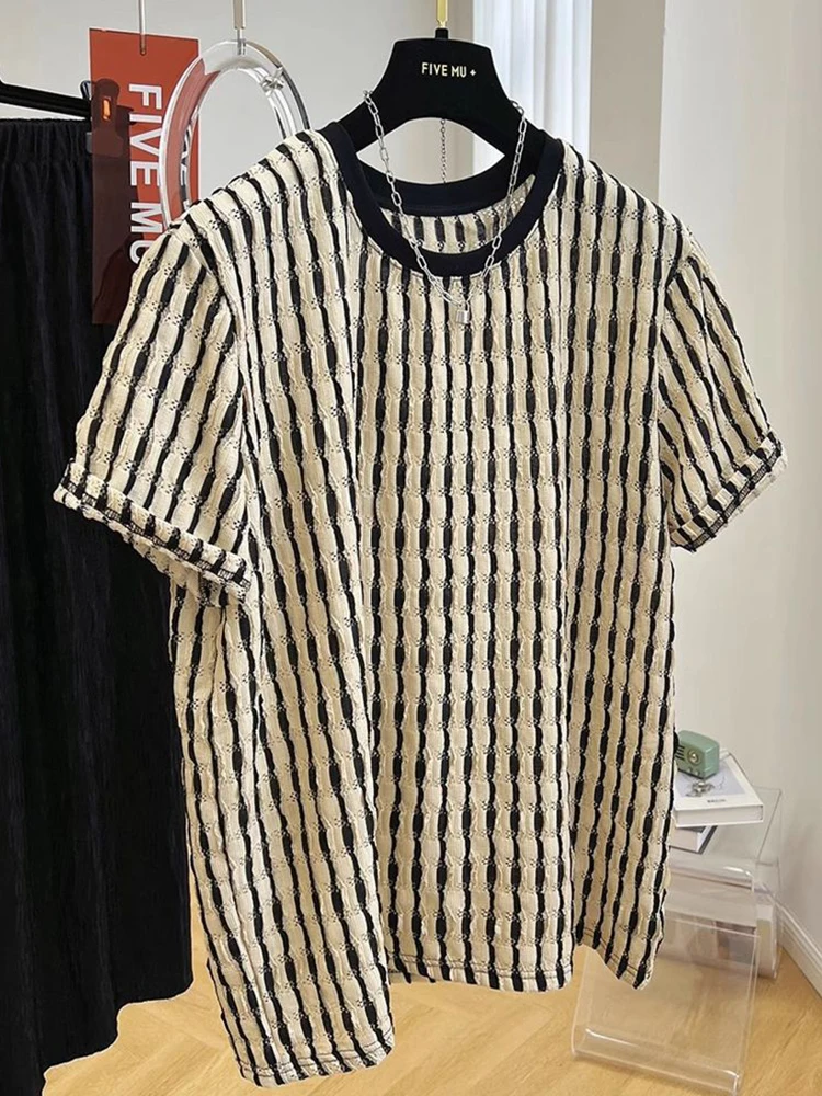 Футболка мужская в полоску модная дышащая Свободная рубашка с коротким рукавом