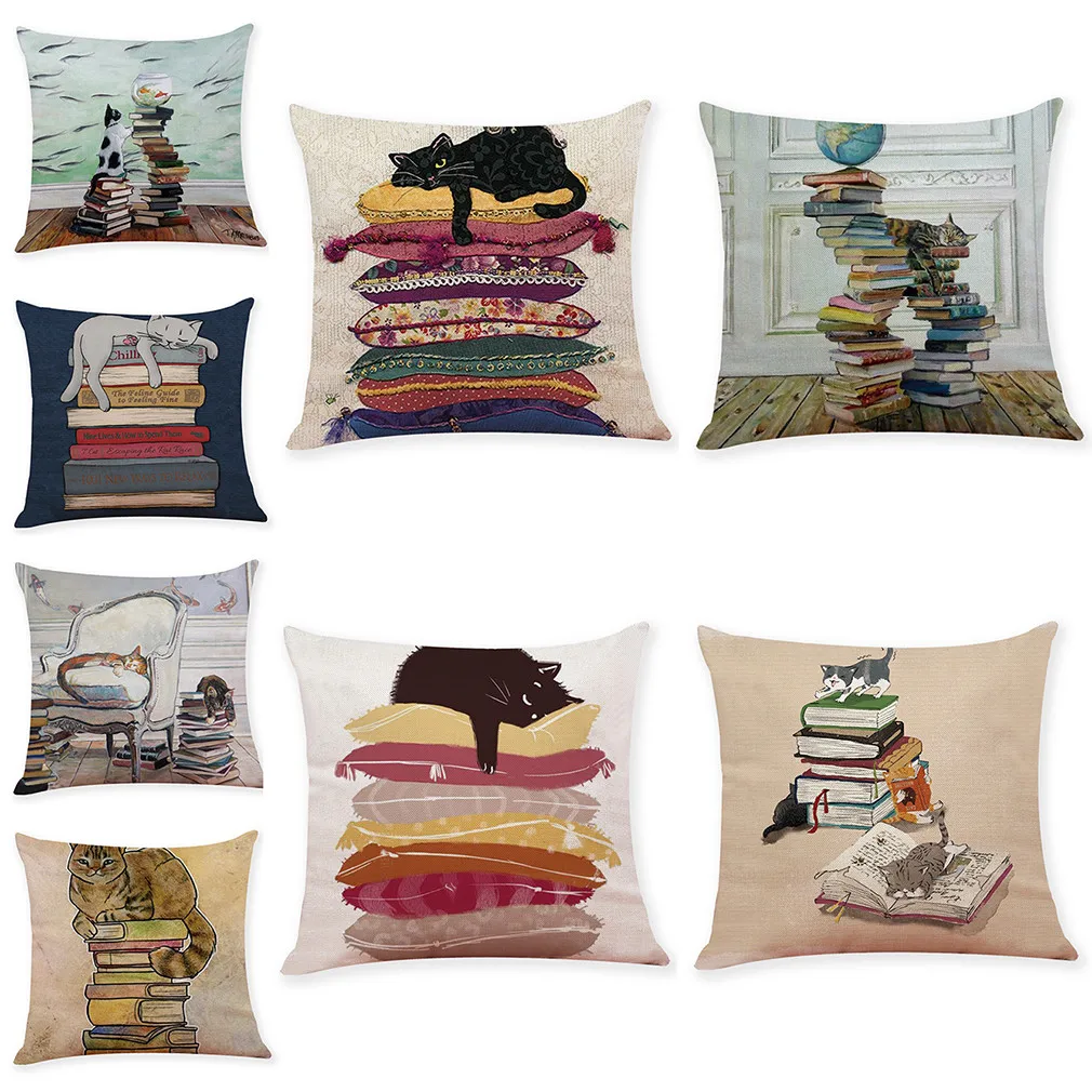

45x45cm Polyester Sleeping Cat Print Cushion Cover Square Home Decor Pillow Cover Sofa Waist Cushion Cover