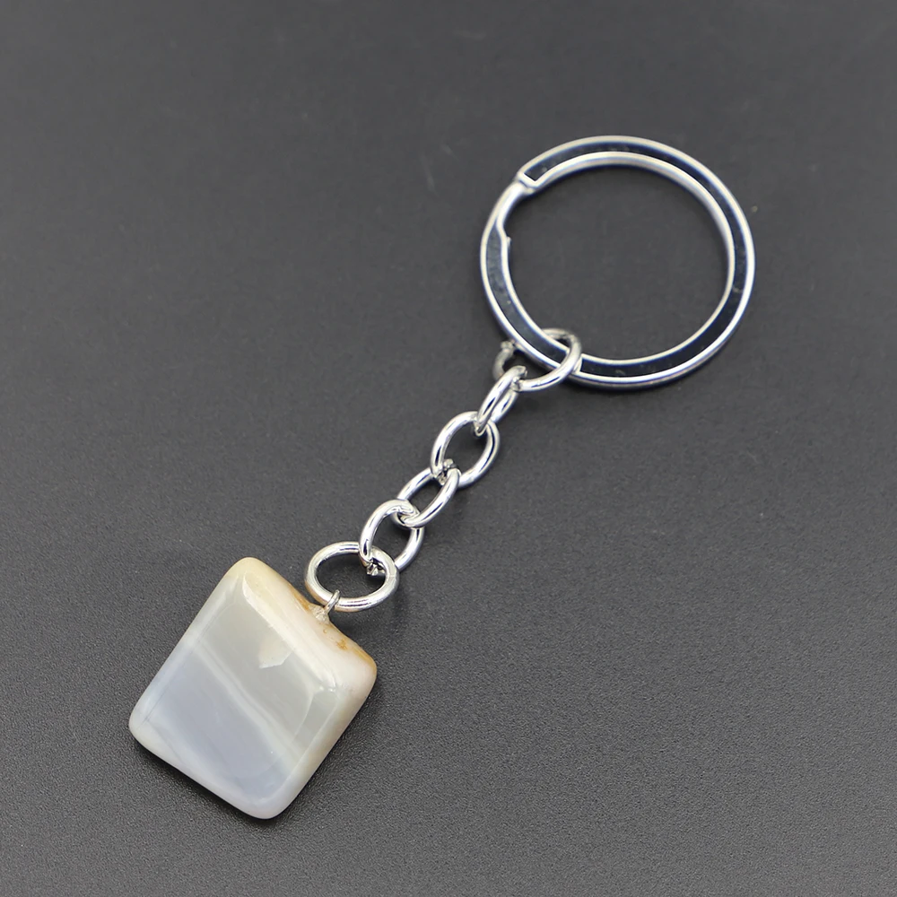 1pc New Design Fashion glamour Irregular Natural Stone Gray Agate Keychain Ring Pendant Accessories Button Key Chains