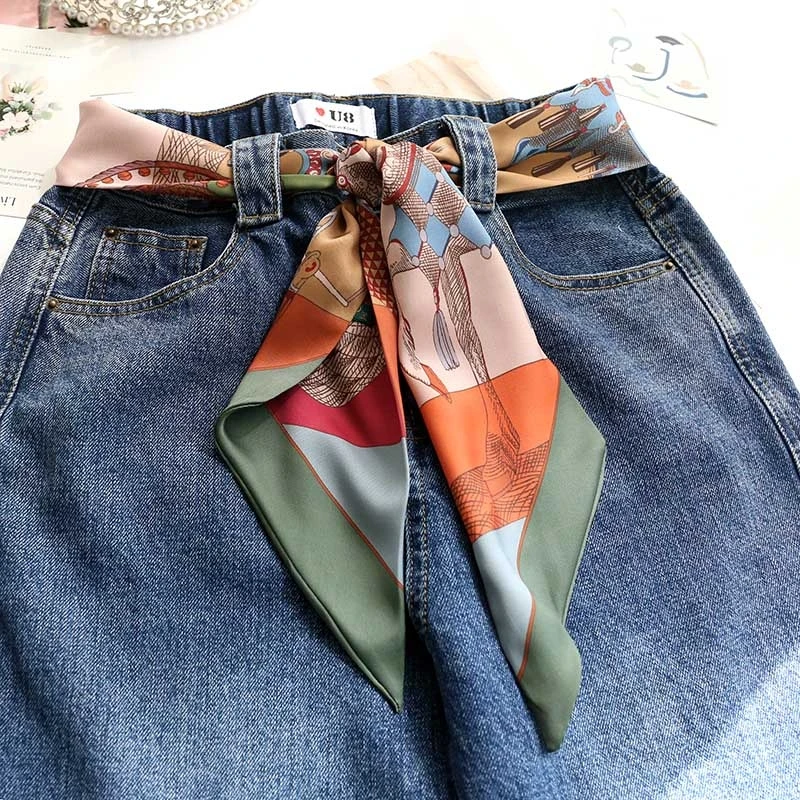 Шарф женский Шелковый в стиле ретро тонкий узкий сумка с шарфом шарф горошек