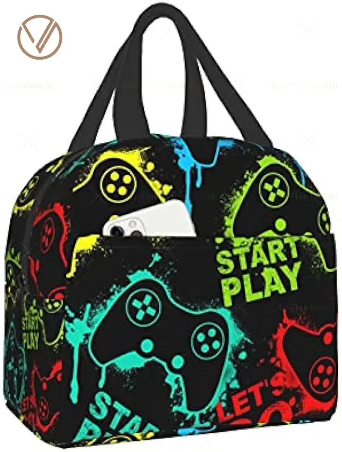 

Красочный игровой Ланч-бокс с джойстиком, компактная сумка-тоут, многоразовый Ланч-бокс, контейнер для женщин, мужчин, школы, офиса, работы