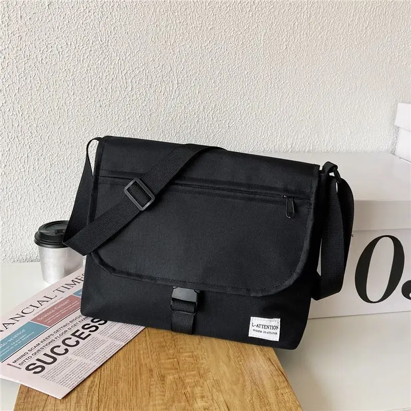 Unisex Japanese and Korean Casual Messenger Bag Solid Color  Large Capacity Nylon Messenger Bag Men's Bag