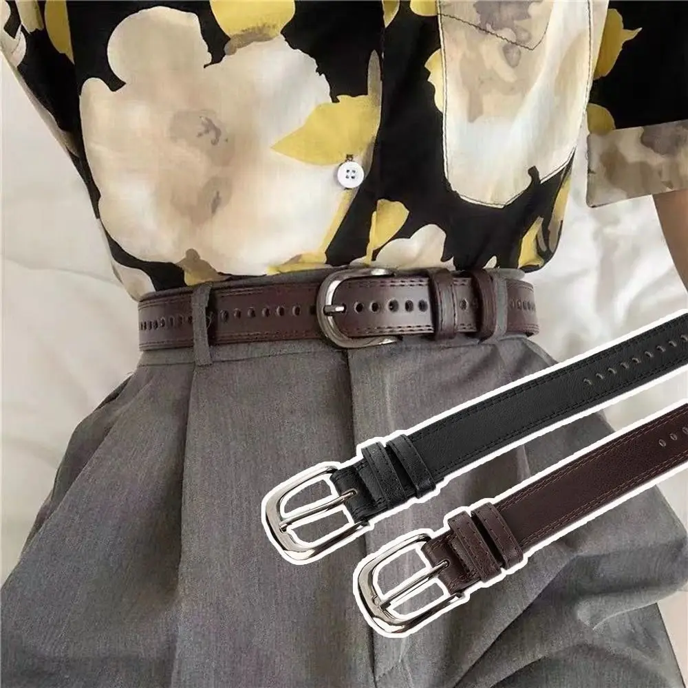 

Women Retro Luxury Design Casual Trouser Dress Belts Leather Belt No-hole Buckle Waistband Thin Waist Strap