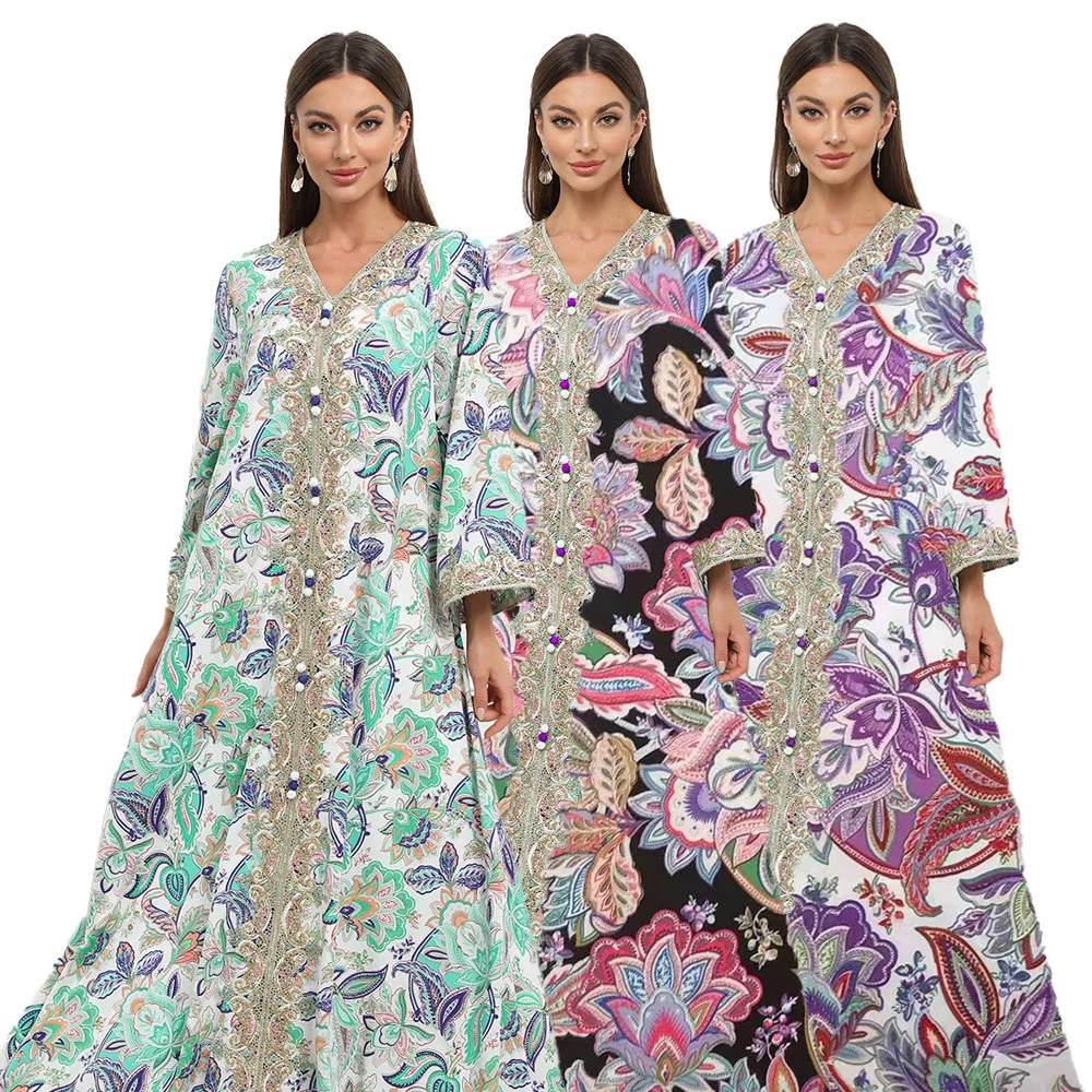 

Abaya For Women Dubai Muslin 2023 New Women's Robe Muslim Evening Dress Button Embroidered Long Dress Moroccan Kaftan Dress