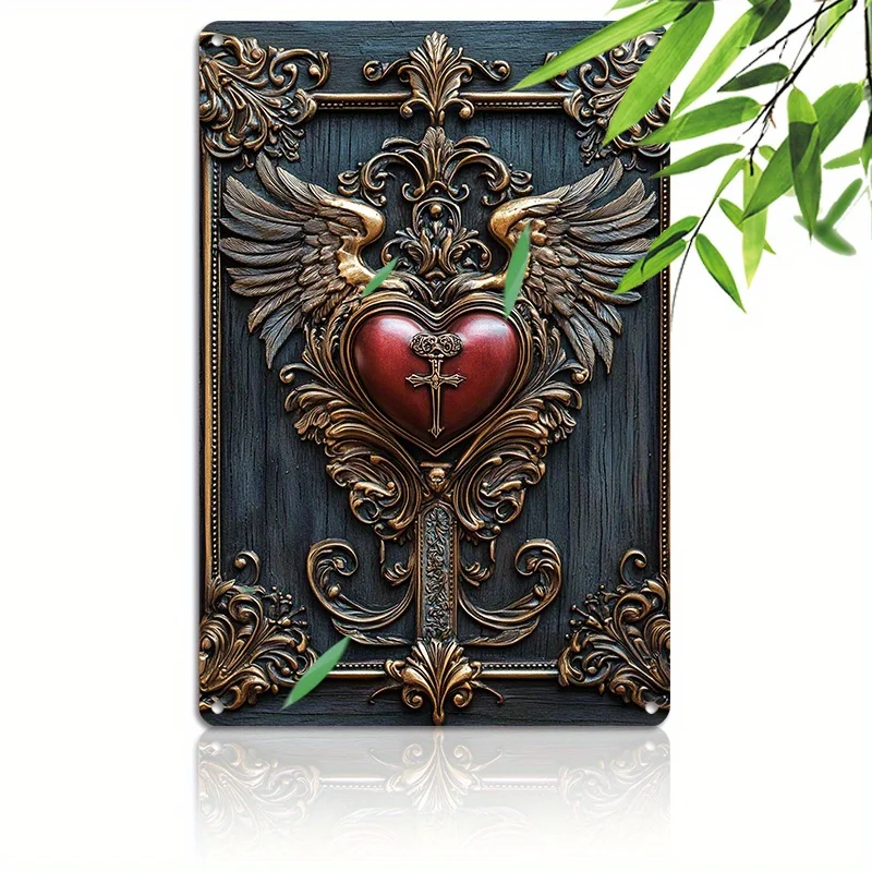 Алюминиевая вывеска с крыльями и красным сердцем 8x12 дюймов