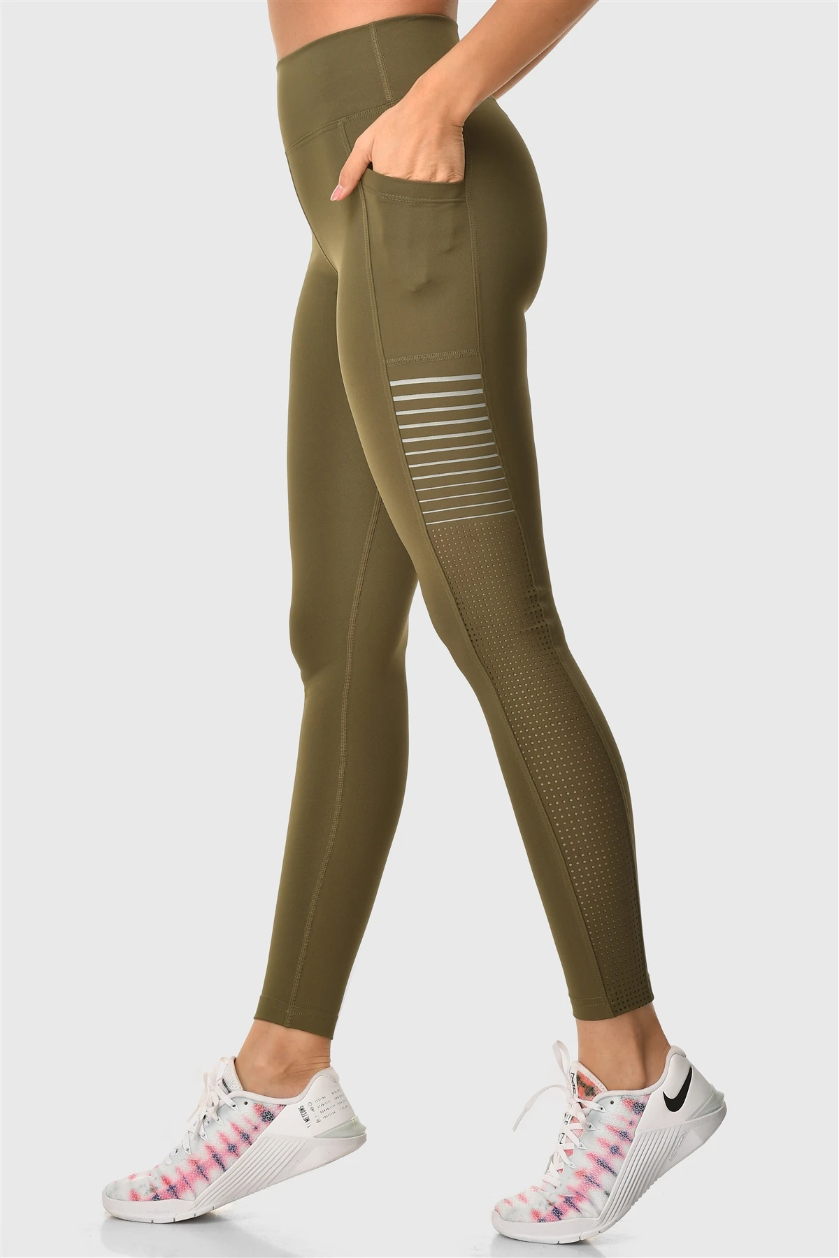 Superstacy Laser Cut Pocket Khaki High Waist Sports Leggings