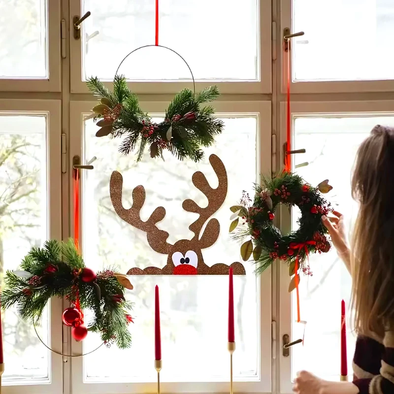 Рождественские наклейки на двери окна нетканые стену в виде снеговика лося