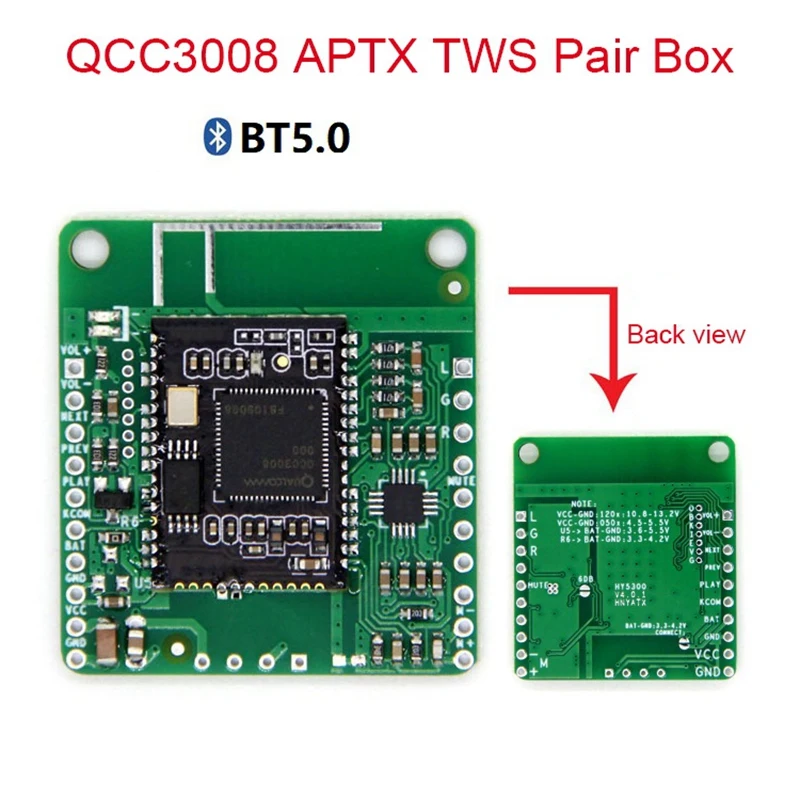 

QCC3008 APTXLL Receiver Board Module Hifi Bluetooth 5.0 TWS Audio Car Bluetooth Receiver Board(NO DC)