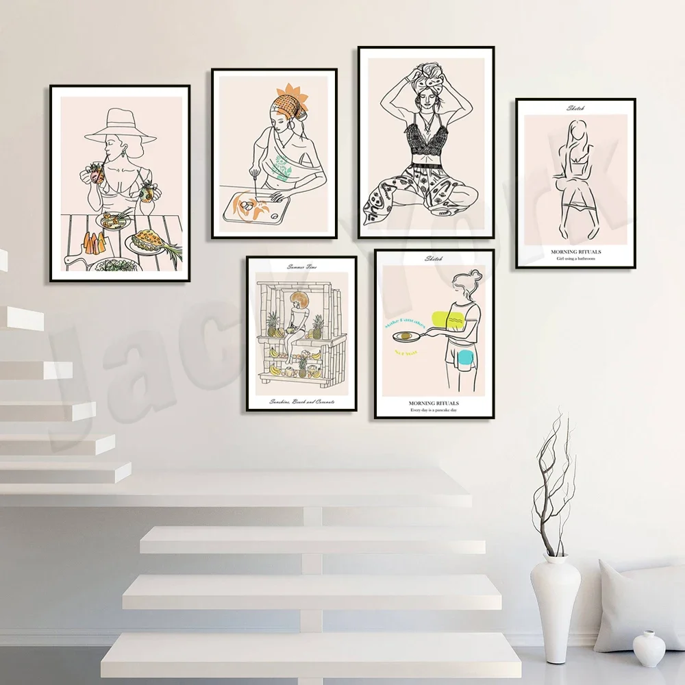 Утро ритуалет: девушка в стиле бохо иллюстрация любителя кофе рутина красоты