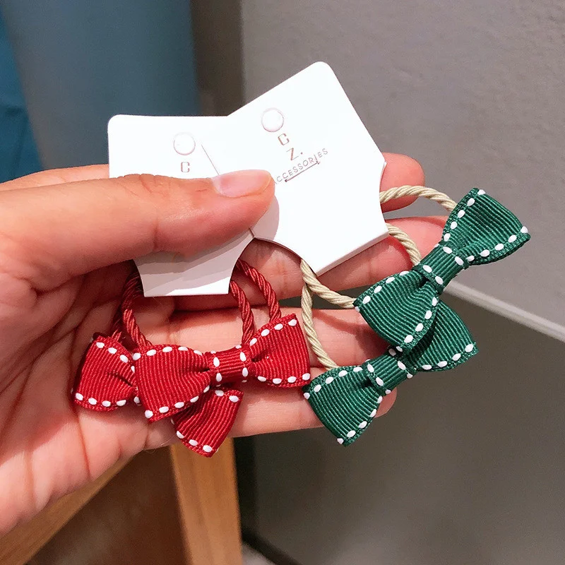 

2 шт./лот эластичная повязка для волос BB зажим для милой девушки женский красный бант повязка для волос держатель для конского хвоста повязк...