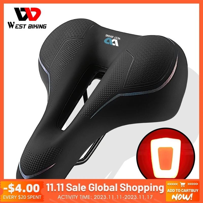 

Hollow Breathable Bicycle Saddle Men Women MTB Road Bike Saddle Shock Absorbing Comfortable Bike Seat With Bicycle Taillight