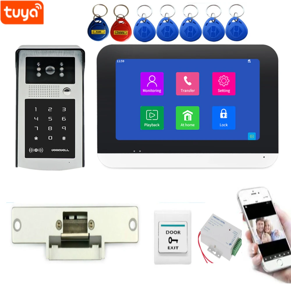 

Tuya App Home Intercom System Wireless WiFi Smart IP Video Doorbell 7 Inch Touchscreen Indoor Monitor 1080P Wired Doorbell