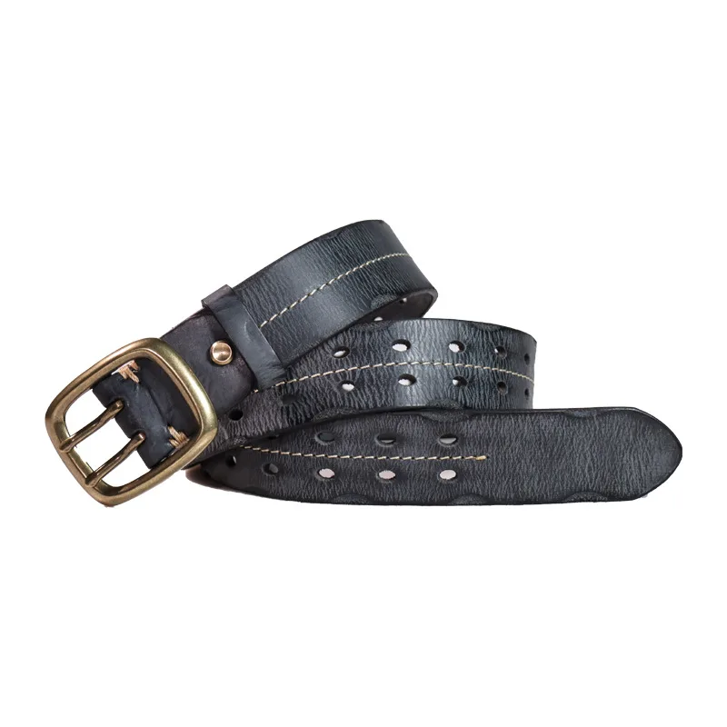 SIZOC  B22425  Men Luxury Belt Real First Layer Top Full Grain  Genuine Leather Brass 2 Pin Buckle Leatehr Belts