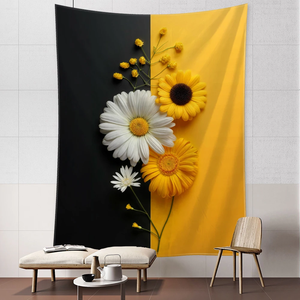 Желтый черный цвет блокирующий ромашка гобелен настенный простой