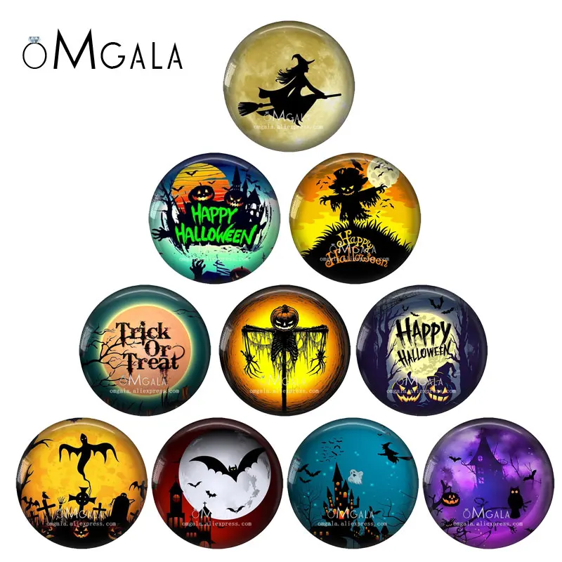 

Happy Halloween Ghost Pumpkin Scarecrow Patterns 12mm/18mm/20mm/25mm Round Photo glass cabochon demo flat back Making findings