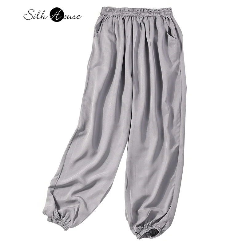 

2022 New Mulberry Silk Ghost Crepe Women's Lantern Pants Vertical Casual Commuting Straight Tube Loose Natural Waist Pants