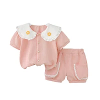 summer girls clothes sets cute 2022 new fashion style 1 3y children clothing solid ruffle collar t shirt shorts 2pcs baby suit