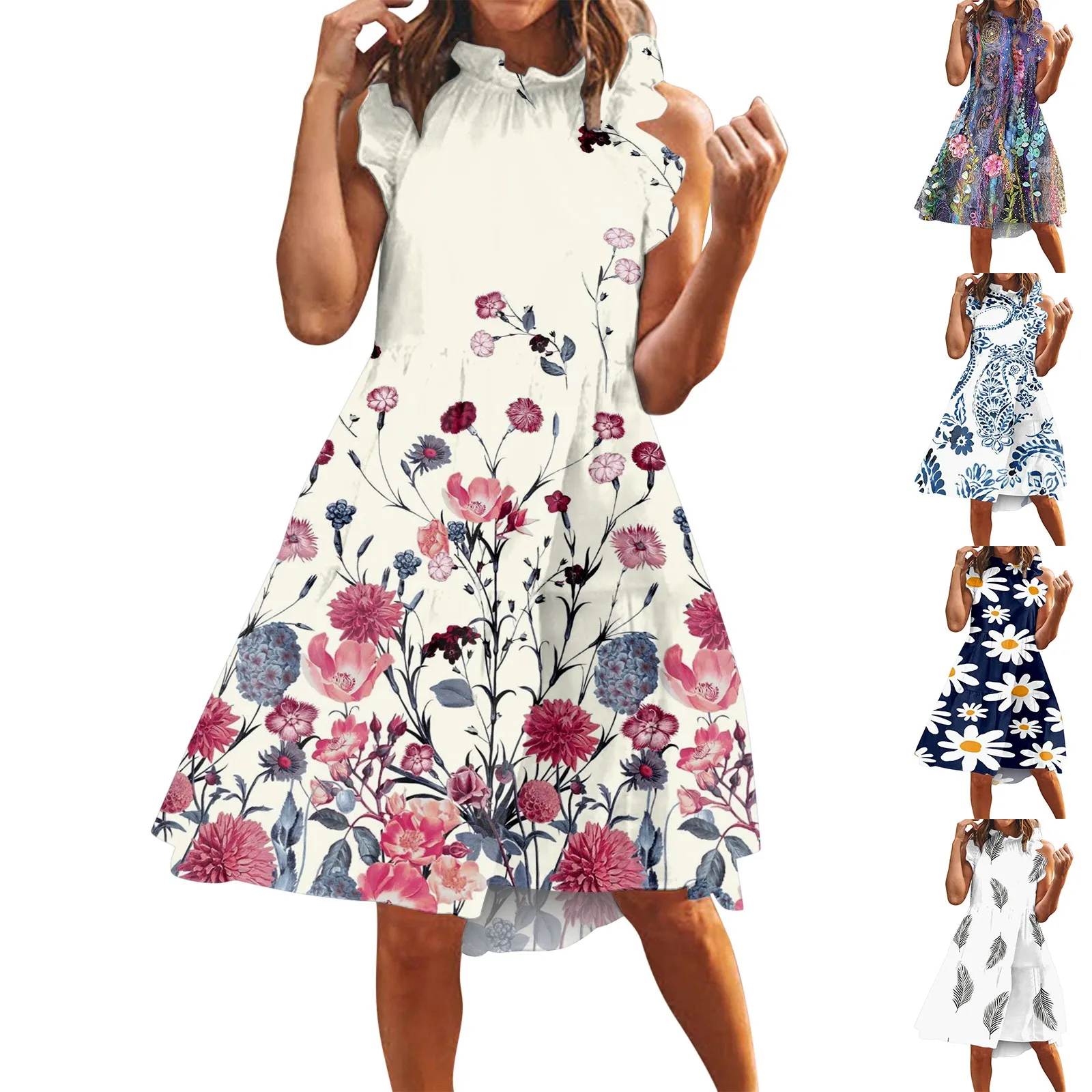 

Женское однотонное плиссированное платье без рукавов, повседневное рабочее платье-трапеция в несколько рядов с круглым вырезом и пэчворком, лето