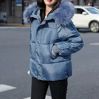 2021 female fashion outwear womens large fur collar hooded thick cotton down thickened jackets winter coats solid simple parkas