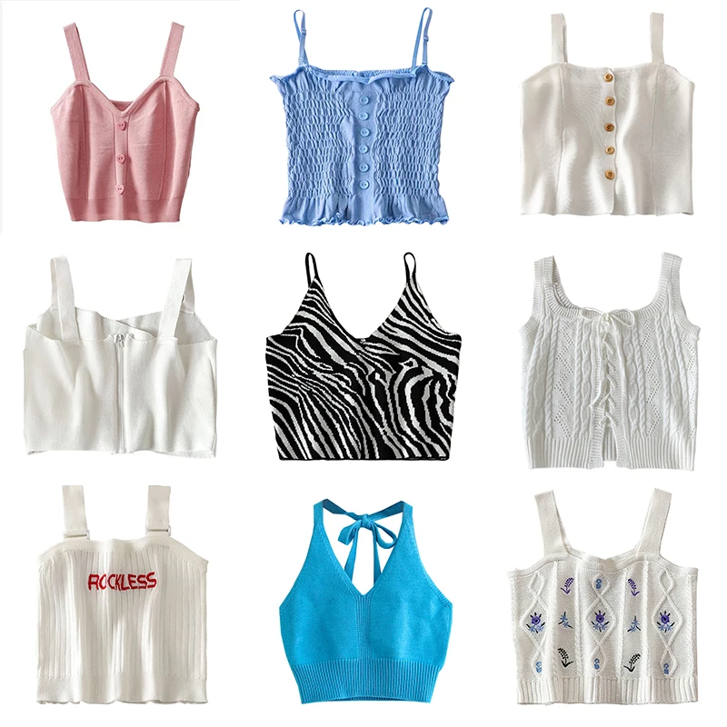 

Women Halter Tops Fashion Sexy Slim Spaghetti Strap Camisole 2022 New Summer Sweet Lace Up Single Breasted Tanks Top Female