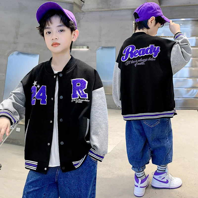 

Spring Autumn Boys Sport Jacket Children School Baseball Uniform Coat Bomber Jackets Kids Outerwear Teenager Clothing 6 8 10 12Y