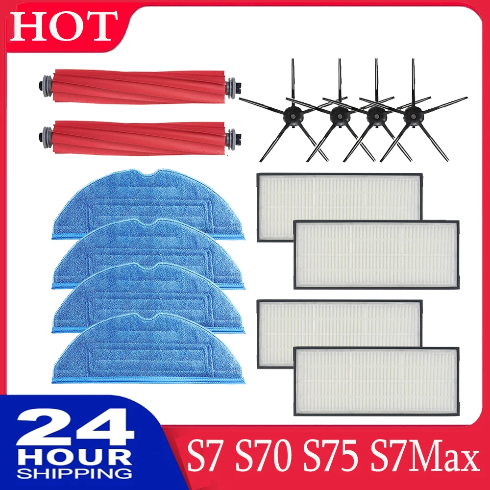

For Roborock S7 s7max s7maxv S70 Cleaner Accessories Main Side Brush Mops Cloths Water Tank Dustbin HEPA Filters Charge Docking
