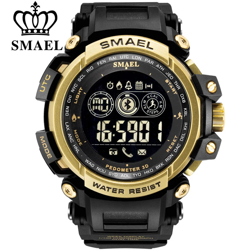 

Часы SMAEL мужские электронные, спортивные водонепроницаемые цифровые с хронографом, отображением недели и даты, с будильником